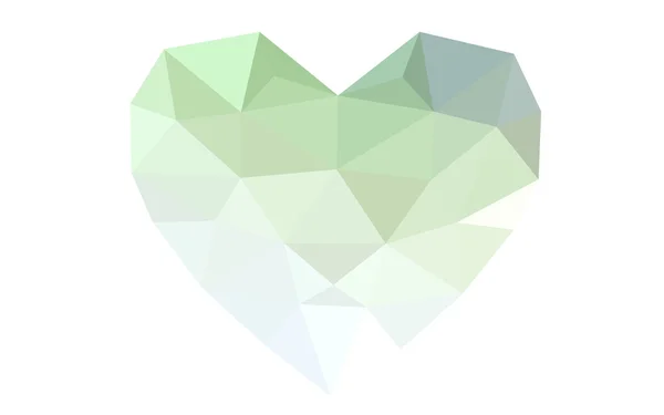 Zielone serce na białym tle na białym tle wzorkiem, składające się z trójkątów. — Wektor stockowy