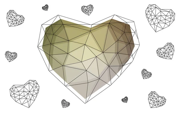 Coeur rose, vert isolé sur fond blanc avec motif composé de triangles . — Image vectorielle