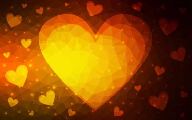 Beyaz poligonal zemin üzerine koyu turuncu vektör soyut üçgen geometrik kalp.