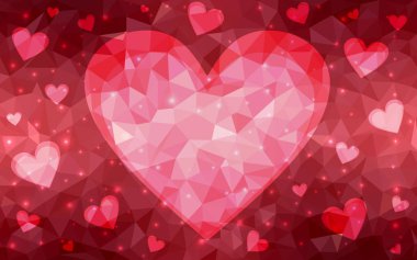 Beyaz zemin üzerine kırmızı vektör soyut glitter kalp şekli ışık.