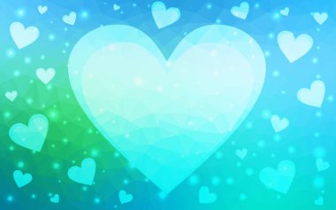 Açık mavi, beyaz zemin üzerine yeşil vektör soyut glitter kalp şekli.