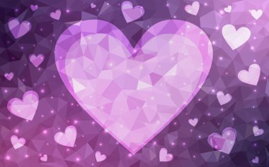 Işık mor, pembe vektör aşk arka plan ile kalp.