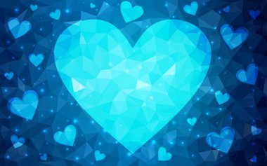 Beyaz arka plan üzerinde koyu mavi vektör soyut glitter kalp şekli.