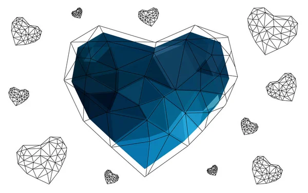DARK BLUE vector abstract glitter heart shape on white background. — Stock Vector