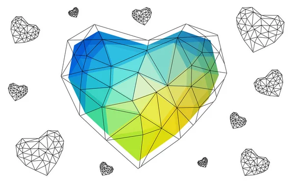 Bleu Clair, Vecteur Vert abstrait Triangle Coeur Géométrique sur fond polygonal blanc . — Image vectorielle