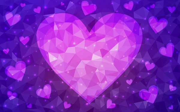 Vecteur violet clair abstrait paillettes forme de coeur sur fond blanc . — Image vectorielle