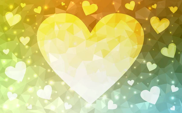 Luz verde, vetor amarelo abstrato brilho forma do coração no fundo branco . — Vetor de Stock