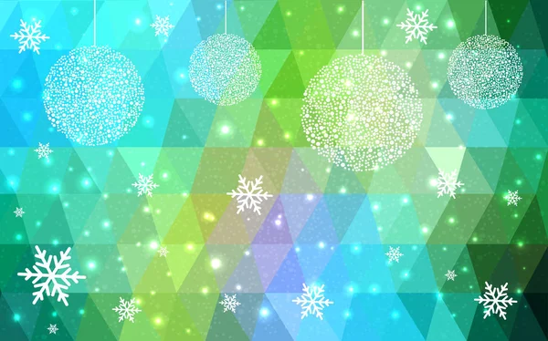 Luz azul amarillo vector navidad polígono fondo con copos de nieve . — Vector de stock