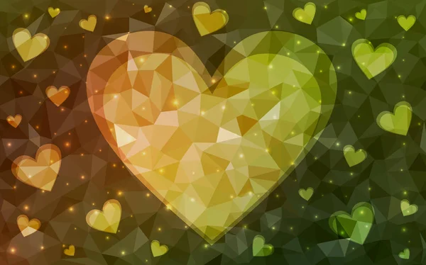 Hellgrün, gelber Vektor abstrakt glitzernd Herzform auf weißem Hintergrund. — Stockvektor