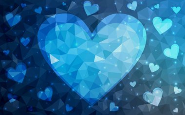 Beyaz arka plan üzerinde koyu mavi vektör soyut glitter kalp şekli.