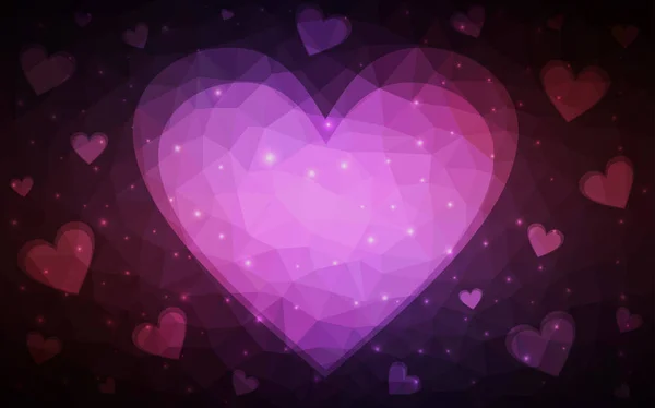 Mörk rosa, gul vektor abstrakt triangel geometriska hjärtat på vit polygonal bakgrund. — Stock vektor