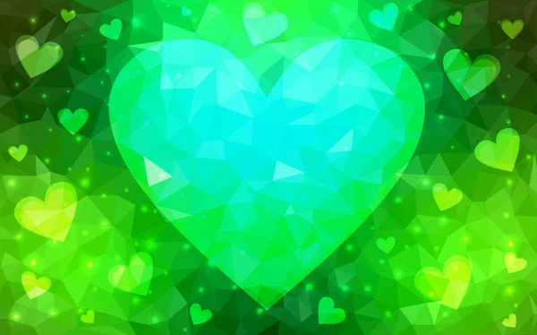 Lumière vert vecteur abstrait paillettes forme de coeur sur fond blanc . — Image vectorielle