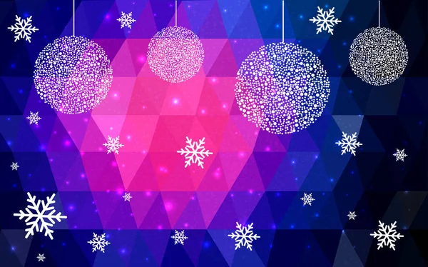 어두운 핑크 블루 크리스마스 엽서 낮은 다각형 배경. — 스톡 벡터