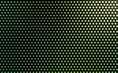 Renkli kürelerle açık yeşil vektör deseni. Beyaz arkaplanda yarım ton biçiminde tekrarlanan dairelerin geometrik örneği.