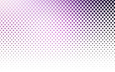 Daireleri ve küreleri olan koyu pembe vektör pankartı. Soyut noktalar. Renkli gradyan ile yarım ton biçiminde Art Bubbles arkaplanı.