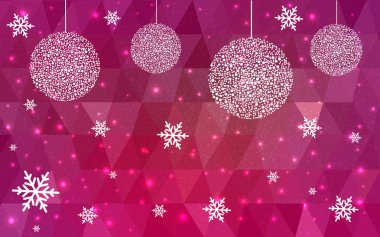 Kar taneleri ile pembe vektör Noel çokgen arka ışık.