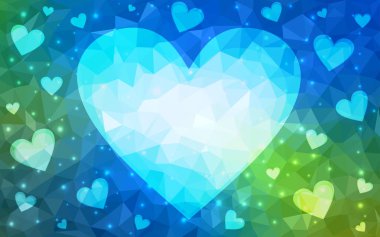 Açık mavi, beyaz arka plan üzerinde izole yeşil vektör kalp.