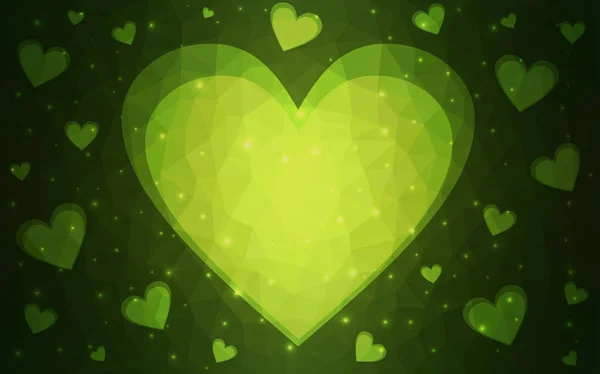 Fond d'amour vecteur vert foncé avec coeur . — Image vectorielle