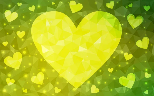 Luz verde, vetor amarelo abstrato Triângulo coração geométrico sobre fundo poligonal branco . — Vetor de Stock