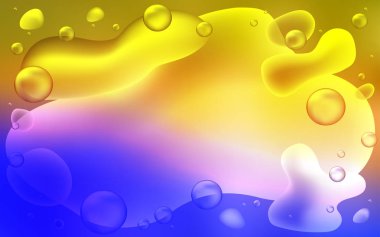 Açık mavi, sarı sıvı şekiller şablonuyla vektör. Yarı ton memphis tarzı gradyan ile yaratıcı çizimde. Marka kitap için zarif desen.