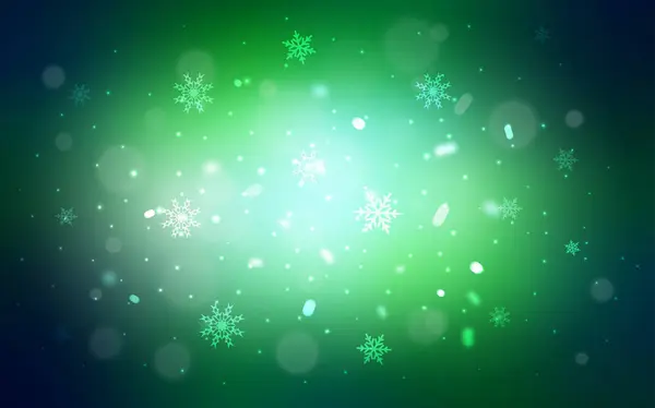 Azzurro Copertura Vettoriale Verde Con Bellissimi Fiocchi Neve Illustrazione Luminosa — Vettoriale Stock