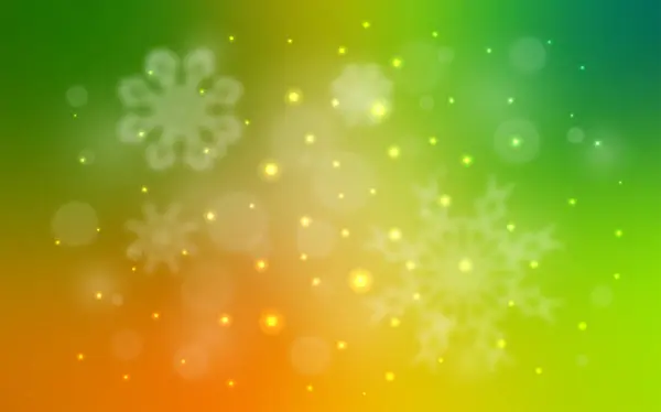 Vert clair, couverture vectorielle jaune avec de beaux flocons de neige. — Image vectorielle