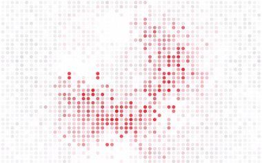 Renkli küreli açık turuncu vektör deseni. Beyaz arkaplanda yarım ton biçiminde tekrarlanan dairelerin geometrik örneği.