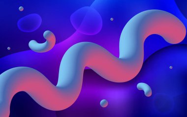 Koyu mor, pembe arka plan balonu şekiller ile vektör. Memphis tarzı gradyan ile yepyeni renkli resimde. İş için tamamen yeni bir memphis tasarımı.