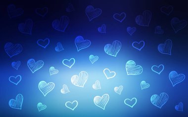 Koyu mavi vektör şablon doodle yürekleri. Glitter soyut resim romantik tarzda renkli kalpler ile. Reklam, poster, afiş, Sevgililer günü için tasarım.