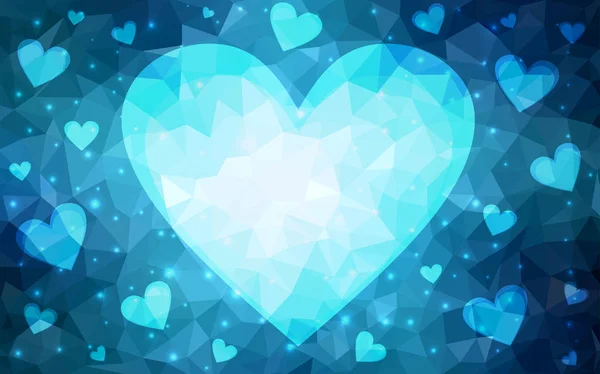 Luz Azul Vector Abstracto Triángulo Geométrico Corazón Sobre Fondo Poligonal — Vector de stock