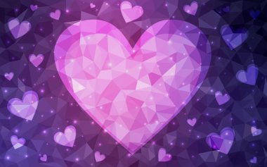 Koyu mor, pembe beyaz arka plan üzerinde soyut glitter kalp şekli vektör.