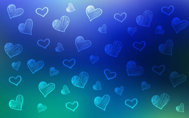 Açık mavi, yeşil vektör kapak kalpleri parlayan ile.