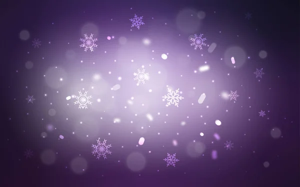 Capa de vetor roxo escuro com belos flocos de neve . — Vetor de Stock