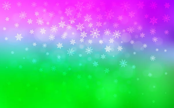 Luz rosa, modelo de vetor verde com flocos de neve de gelo . — Vetor de Stock