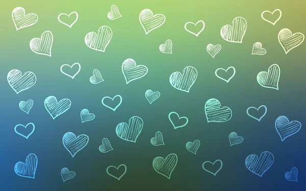 Azul claro, fondo verde vector con corazones . — Vector de stock