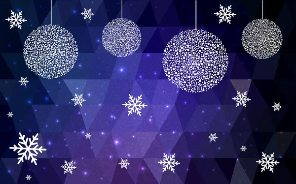 Dark Pink Blue векторный рождественский полигон фон со снежинками . — стоковый вектор