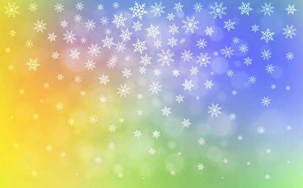 Luz Multicolor vector fondo con copos de nieve de Navidad . — Vector de stock