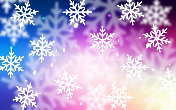 Ανοιχτό ροζ, μπλε διανυσματική διάταξη με φωτεινές νιφάδες χιονιού. — Διανυσματικό Αρχείο