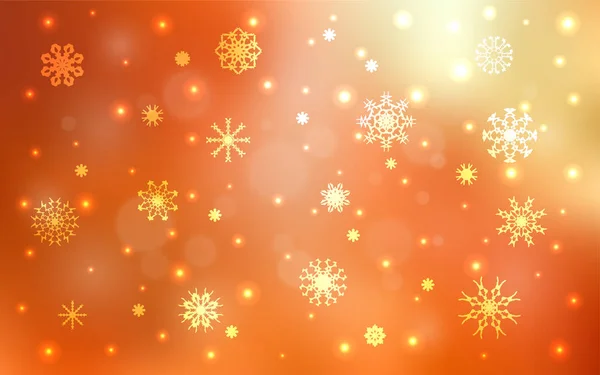 Rojo claro, patrón de vector amarillo con copos de nieve de Navidad. — Archivo Imágenes Vectoriales