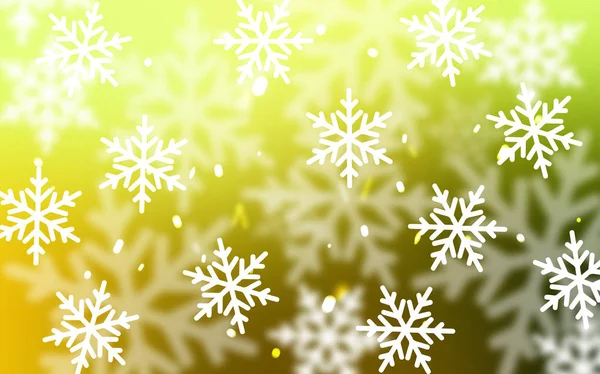Verde chiaro, modello vettoriale giallo con fiocchi di neve di ghiaccio. — Vettoriale Stock