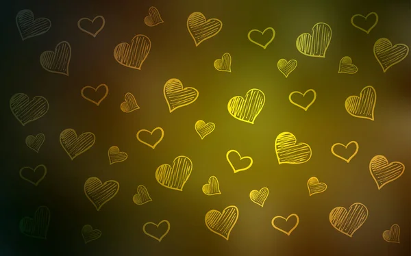 深绿色, 黄色的矢量盖与闪亮的心. — 图库矢量图片