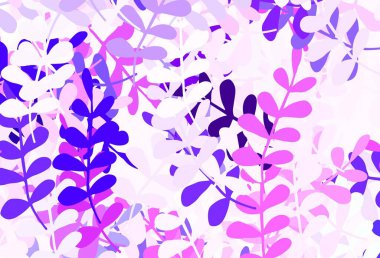 Açık pembe, yapraklı mavi vektör zarif arkaplan. Parlak renkli çizimler ve karalama tarzında yapraklar. Markan için şık bir model..