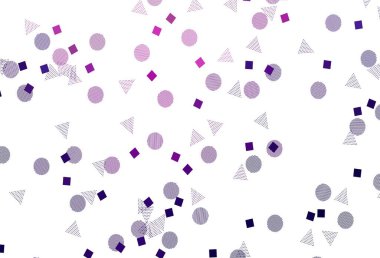 Çizgiler, daireler ve eşkenar dörtgenli açık mor vektör arkaplanı. Çemberler, üçgenler ve küplerle soyut gradyan çizimi. İniş sayfası için modern şablon.