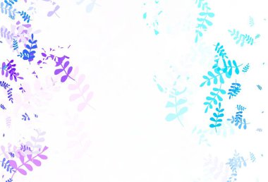 Açık pembe, mavi vektör yapraklı soyut arkaplan. Yapraklı modern geometrik soyut çizim. Web ve broşürler için elle boyanmış tasarım.