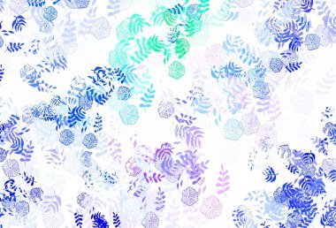 Açık pembe, yapraklı yeşil vektör şablonu, çiçekler. Yaprakları ve çiçekleri olan zarif, parlak bir illüstrasyon. İşiniz için yepyeni bir tasarım..