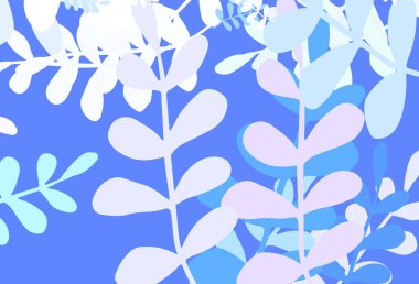 Açık pembe, mavi vektör yapraklı soyut arkaplan. Yapraklı karalama tarzında yeni renkli çizimler. İşiniz için yeni tasarım.