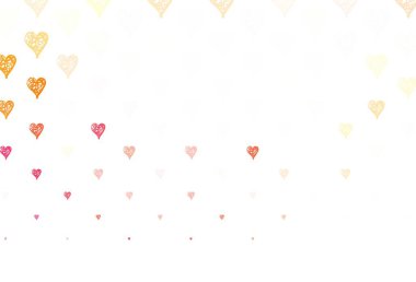 Açık Kırmızı, karalama kalpli sarı vektör şablonu. Renkli arkaplanda güzel soyut kalpler. Karnaval için şablon, festival için romantik broşürler.