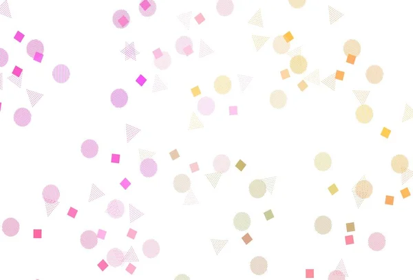 Světlá Růžová Žluté Vektorové Pozadí Trojúhelníky Kruhy Kostky Ilustrace Množinou — Stockový vektor