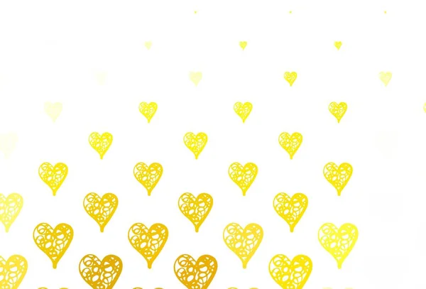 Světle Žluté Vektorové Pozadí Zářícími Srdci Krásné Oslavy Stylu Srdce — Stockový vektor