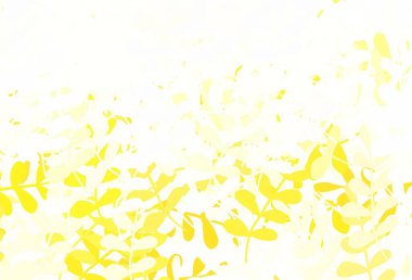 Açık sarı vektör karalama arkaplanı yapraklarla. Soyut şablondaki karalamalarla dekoratif illüstrasyon. Web siteleri ve pankartlar için desenli desen.